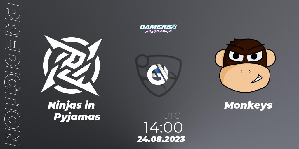 Ninjas in Pyjamas contre Monkeys : prédiction de match. 24.08.2023 at 14:00. Rocket League, Gamers8 2023