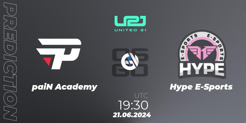 paiN Academy contre Hype E-Sports : prédiction de match. 21.06.2024 at 19:30. Counter-Strike (CS2), United21 South America Season 1