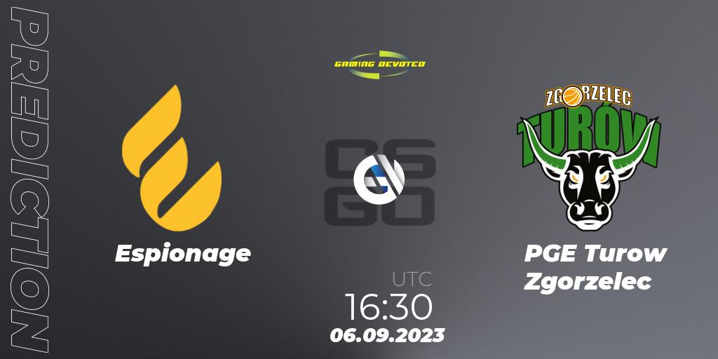 Espionage contre PGE Turow Zgorzelec : prédiction de match. 06.09.2023 at 16:30. Counter-Strike (CS2), Gaming Devoted Become The Best