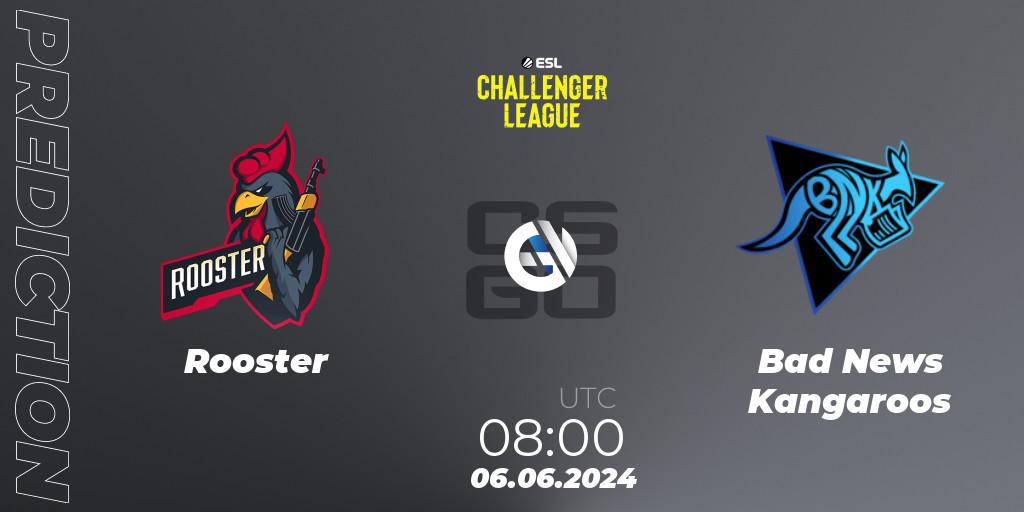 Rooster contre Bad News Kangaroos : prédiction de match. 06.06.2024 at 08:00. Counter-Strike (CS2), ESL Challenger League Season 47: Oceania