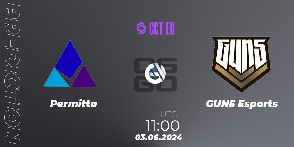 Permitta contre GUN5 Esports : prédiction de match. 03.06.2024 at 11:00. Counter-Strike (CS2), CCT Season 2 Europe Series 5
