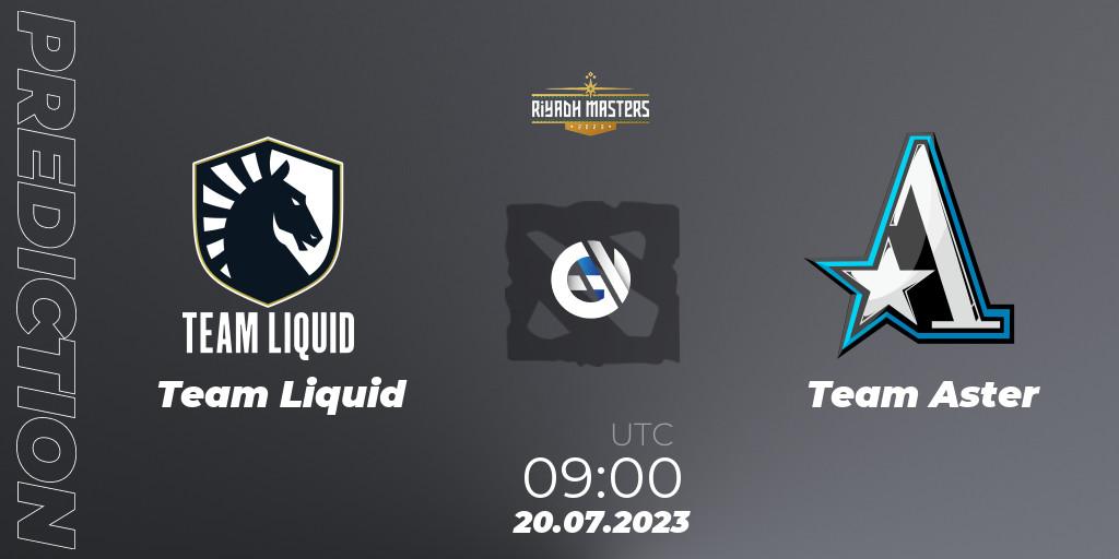 Team Liquid contre Team Aster : prédiction de match. 20.07.2023 at 09:00. Dota 2, Riyadh Masters 2023 - Play-In