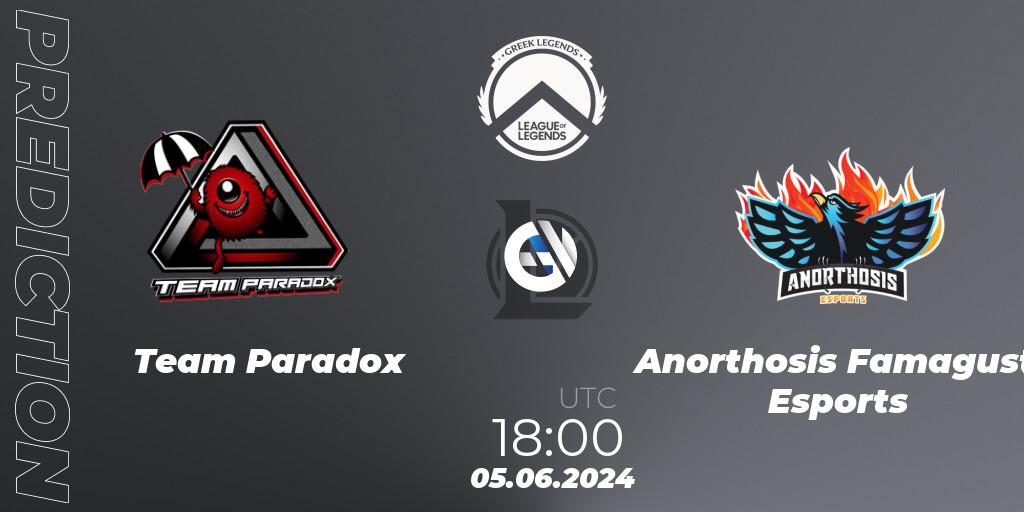 Team Paradox contre Anorthosis Famagusta Esports : prédiction de match. 05.06.2024 at 18:00. LoL, GLL Summer 2024