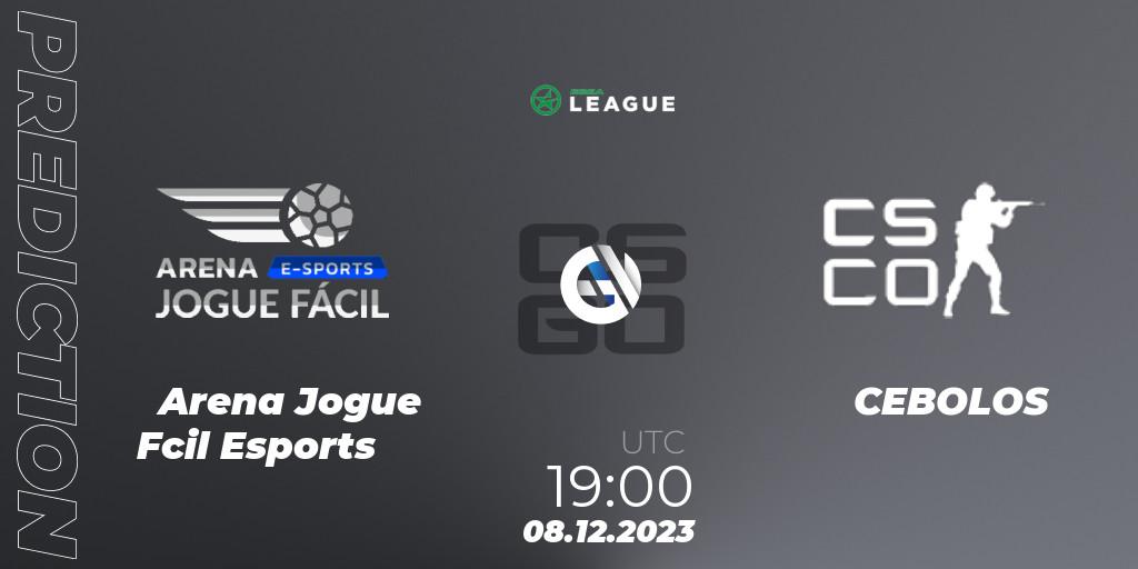Arena Jogue Fácil Esports contre CEBOLOS : prédiction de match. 08.12.2023 at 19:00. Counter-Strike (CS2), ESEA Season 47: Open Division - South America