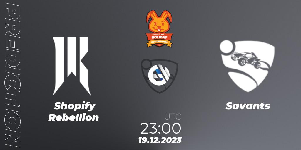 Shopify Rebellion contre Savants : prédiction de match. 19.12.2023 at 23:00. Rocket League, OXG Holiday Invitational