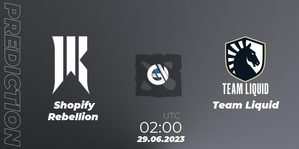 Shopify Rebellion contre Team Liquid : prédiction de match. 29.06.2023 at 02:04. Dota 2, Bali Major 2023 - Group Stage