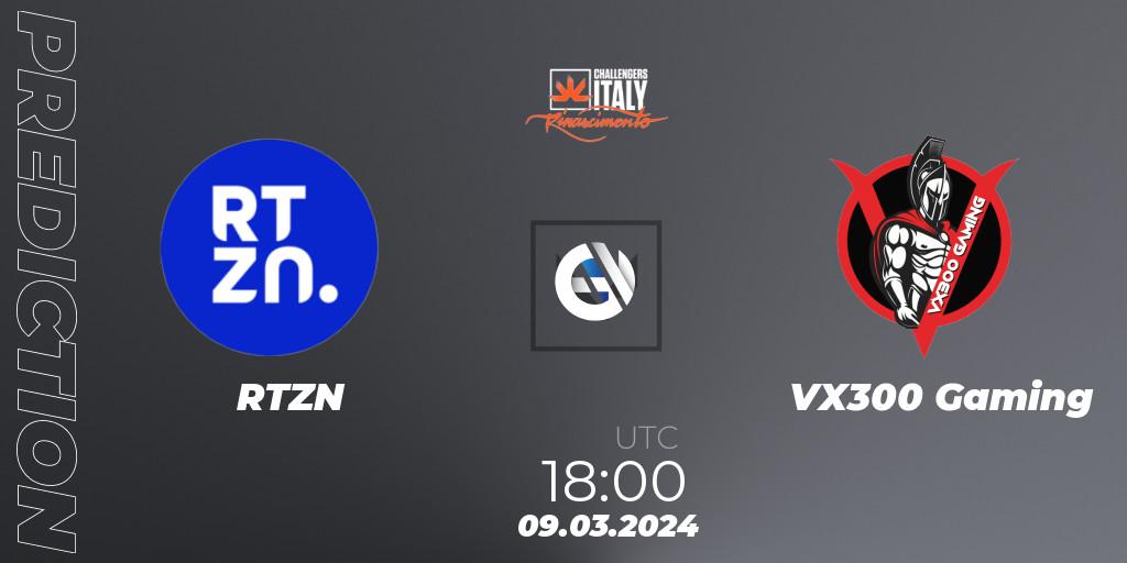 RTZN contre VX300 Gaming : prédiction de match. 09.03.2024 at 18:00. VALORANT, VALORANT Challengers 2024 Italy: Rinascimento Split 1