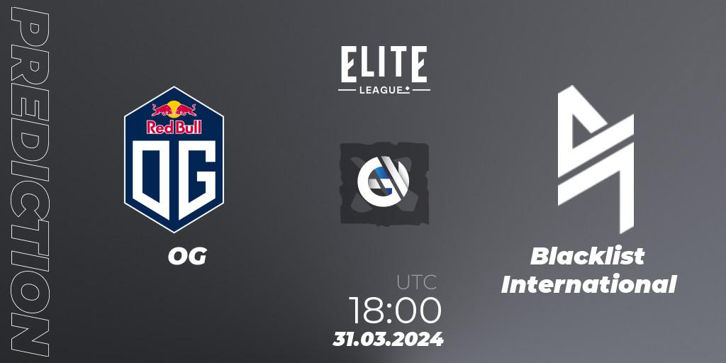 OG contre Blacklist International : prédiction de match. 31.03.2024 at 18:00. Dota 2, Elite League: Swiss Stage