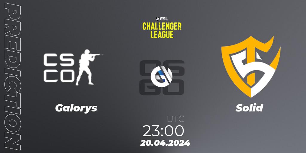Galorys contre Solid : prédiction de match. 20.04.2024 at 23:00. Counter-Strike (CS2), ESL Challenger League Season 47: South America