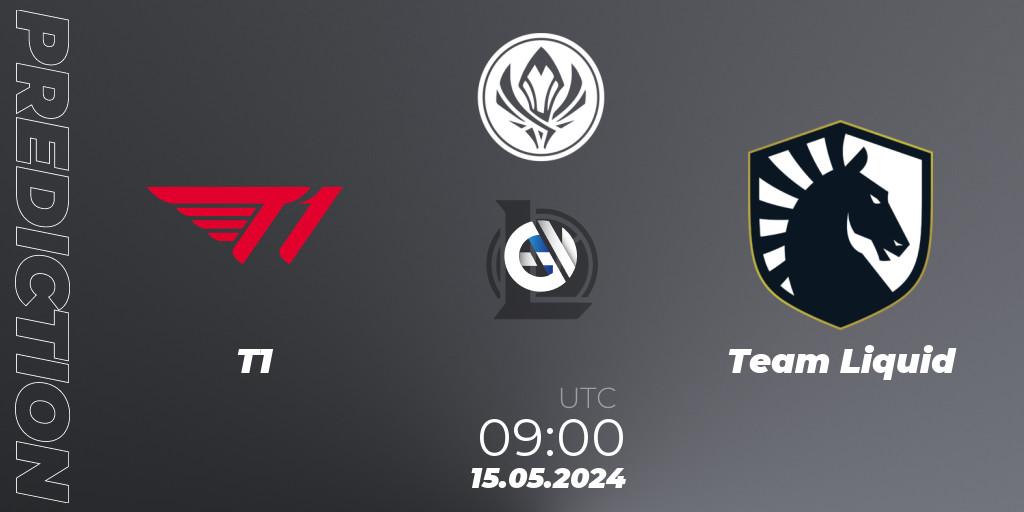 T1 contre Team Liquid : prédiction de match. 15.05.2024 at 09:00. LoL, Mid Season Invitational 2024 - Bracket Stage
