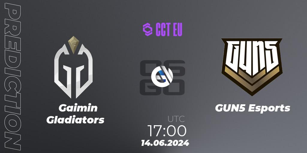 Gaimin Gladiators contre GUN5 Esports : prédiction de match. 14.06.2024 at 17:00. Counter-Strike (CS2), CCT Season 2 Europe Series 5