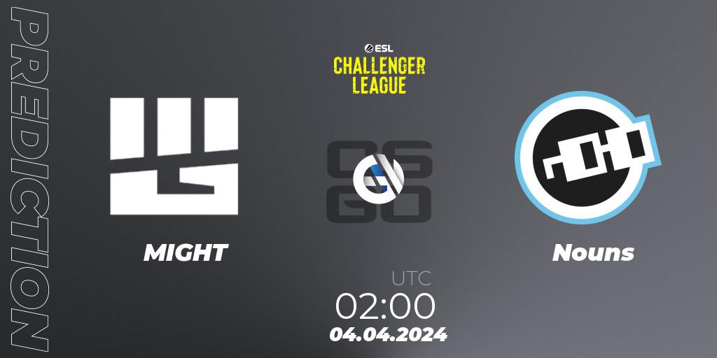MIGHT contre Nouns : prédiction de match. 10.04.24. CS2 (CS:GO), ESL Challenger League Season 47: North America