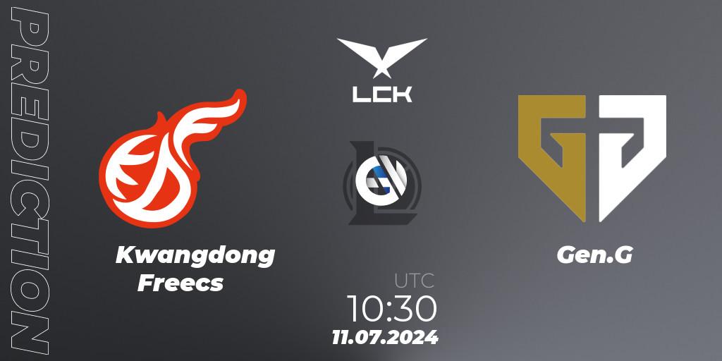 Kwangdong Freecs contre Gen.G : prédiction de match. 11.07.2024 at 10:30. LoL, LCK Summer 2024 Group Stage