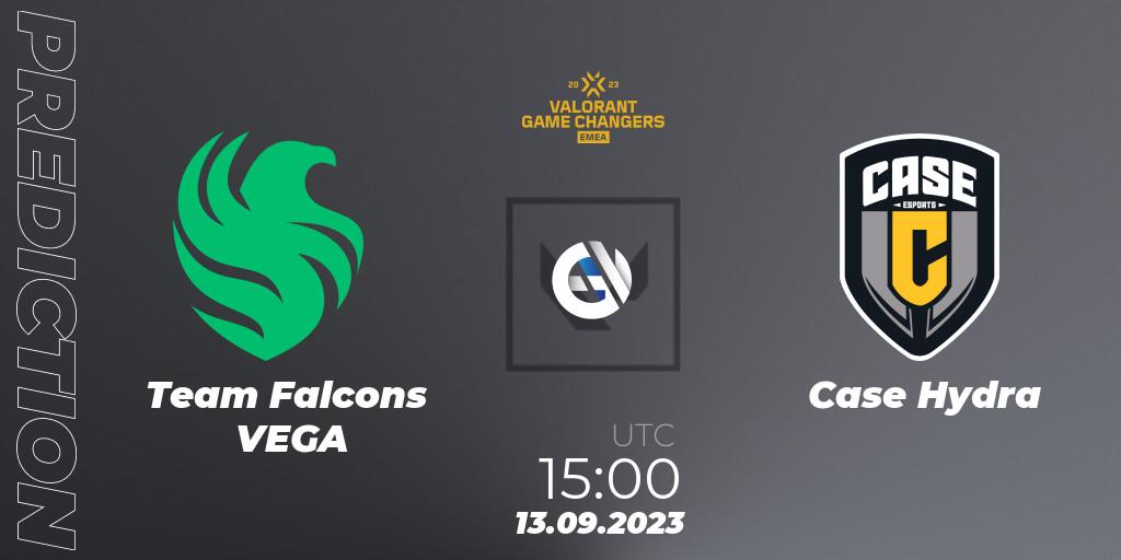Team Falcons VEGA contre Case Hydra : prédiction de match. 13.09.2023 at 15:00. VALORANT, VCT 2023: Game Changers EMEA Stage 3 - Group Stage