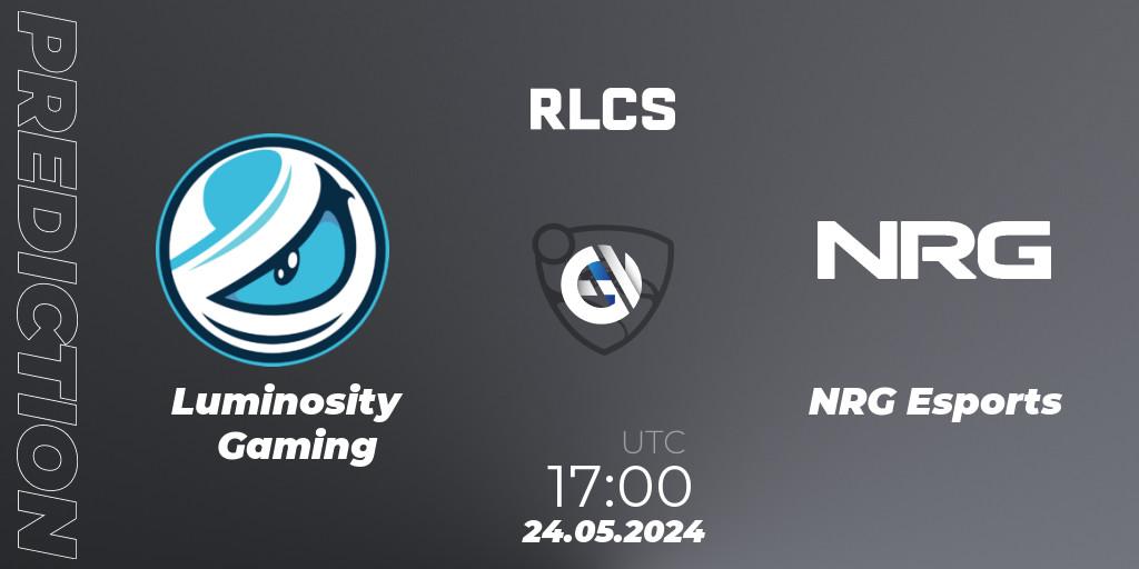 Luminosity Gaming contre NRG Esports : prédiction de match. 24.05.2024 at 17:00. Rocket League, RLCS 2024 - Major 2: NA Open Qualifier 6