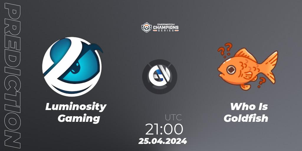 Luminosity Gaming contre Who Is Goldfish : prédiction de match. 25.04.2024 at 21:00. Overwatch, Overwatch Champions Series 2024 - North America Stage 2 Main Event