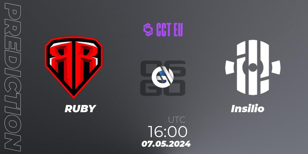 RUBY contre Insilio : prédiction de match. 07.05.2024 at 16:00. Counter-Strike (CS2), CCT Season 2 Europe Series 2 