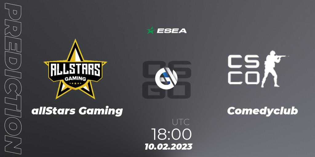 allStars Gaming contre Comedyclub : prédiction de match. 10.02.23. CS2 (CS:GO), ESEA Season 44: Advanced Division - Europe