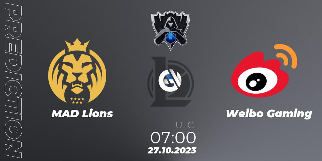 MAD Lions contre Weibo Gaming : prédiction de match. 26.10.23. LoL, Worlds 2023 LoL - Group Stage