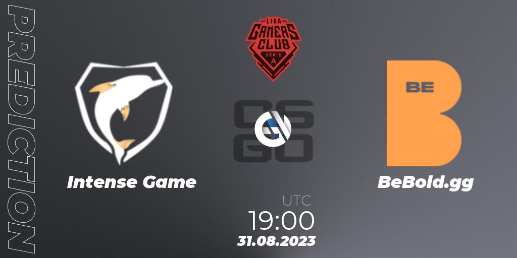 Intense Game contre BeBold.gg : prédiction de match. 31.08.2023 at 19:00. Counter-Strike (CS2), Gamers Club Liga Série A: August 2023