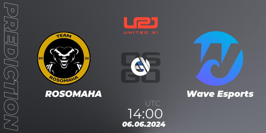 ROSOMAHA contre Wave Esports : prédiction de match. 06.06.2024 at 14:00. Counter-Strike (CS2), United21 Season 14: Division 2