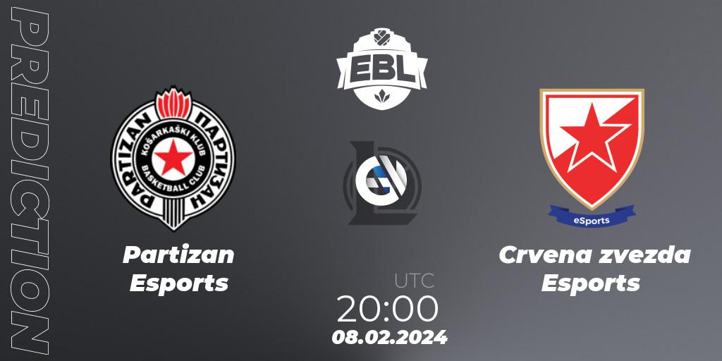 Partizan Esports contre Crvena zvezda Esports : prédiction de match. 08.02.2024 at 20:00. LoL, Esports Balkan League Season 14