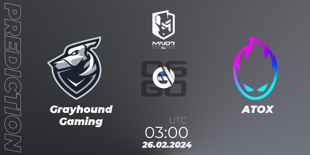 Grayhound Gaming contre ATOX : prédiction de match. 26.02.2024 at 03:00. Counter-Strike (CS2), PGL CS2 Major Copenhagen 2024 Asia RMR