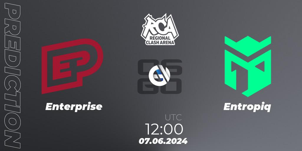 Enterprise contre Entropiq : prédiction de match. 07.06.2024 at 12:00. Counter-Strike (CS2), Regional Clash Arena Europe
