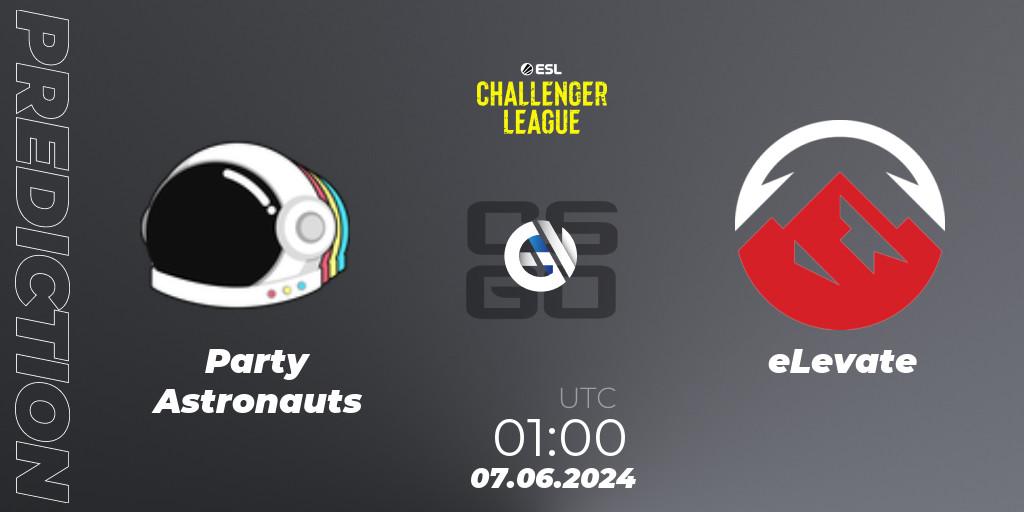 Party Astronauts contre eLevate : prédiction de match. 07.06.2024 at 01:00. Counter-Strike (CS2), ESL Challenger League Season 47: North America