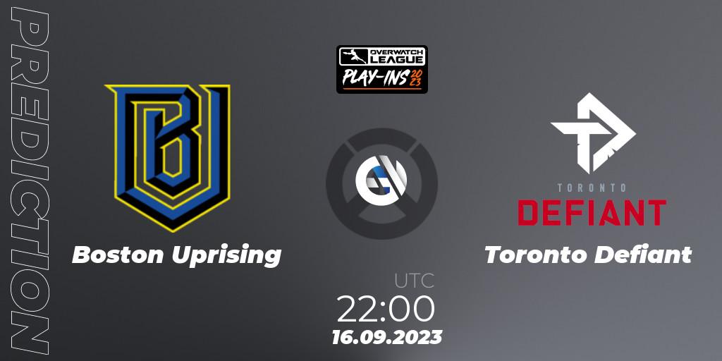 Boston Uprising contre Toronto Defiant : prédiction de match. 16.09.2023 at 22:00. Overwatch, Overwatch League 2023 - Play-Ins