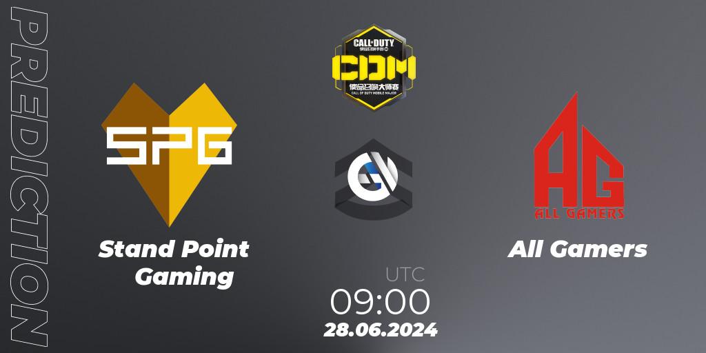 Stand Point Gaming contre All Gamers : prédiction de match. 28.06.2024 at 09:00. Call of Duty, China Masters 2024 S8: Regular Season