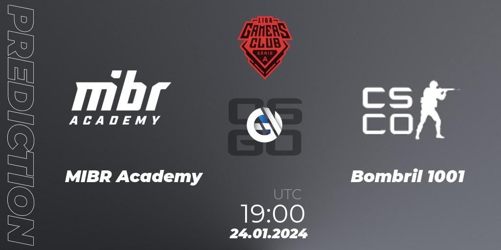 MIBR Academy contre Bombril 1001 : prédiction de match. 24.01.2024 at 19:00. Counter-Strike (CS2), Gamers Club Liga Série A: January 2024