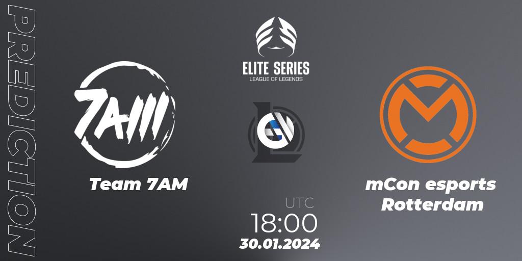 Team 7AM contre mCon esports Rotterdam : prédiction de match. 30.01.2024 at 18:00. LoL, Elite Series Spring 2024