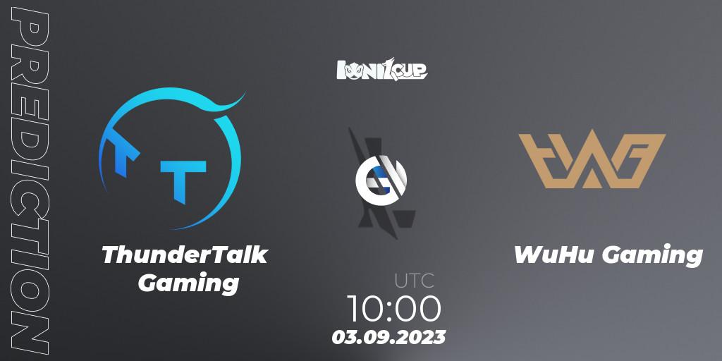 ThunderTalk Gaming contre WuHu Gaming : prédiction de match. 03.09.2023 at 10:00. Wild Rift, Ionia Cup 2023 - WRL CN Qualifiers