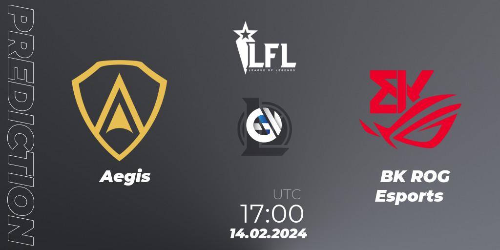 Aegis contre BK ROG Esports : prédiction de match. 14.02.2024 at 17:00. LoL, LFL Spring 2024