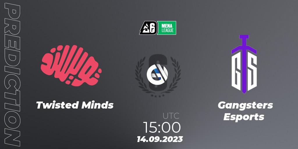 Twisted Minds contre Gangsters Esports : prédiction de match. 14.09.2023 at 15:00. Rainbow Six, MENA League 2023 - Stage 2