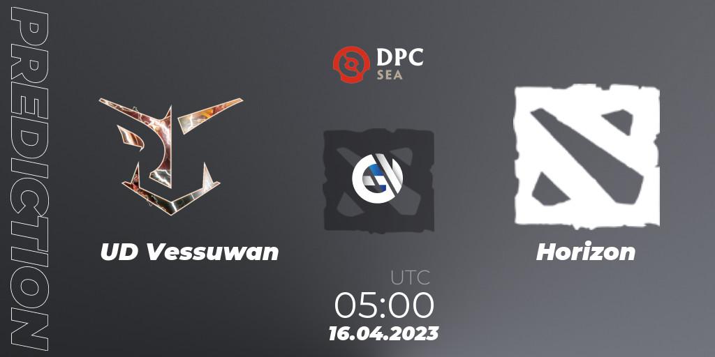 UD Vessuwan contre Horizon : prédiction de match. 16.04.2023 at 05:00. Dota 2, DPC 2023 Tour 2: SEA Division II (Lower)