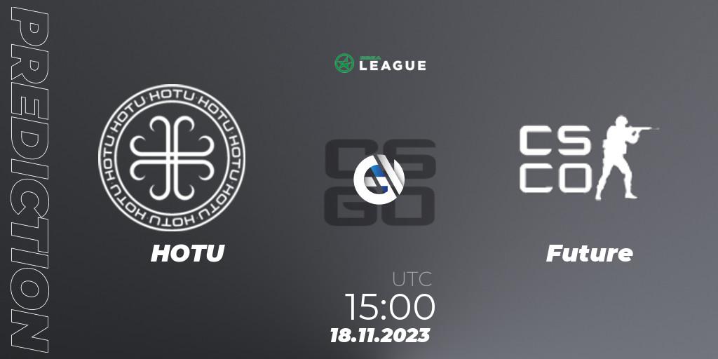 HOTU contre Future : prédiction de match. 24.11.2023 at 16:00. Counter-Strike (CS2), ESEA Season 47: Advanced Division - Europe