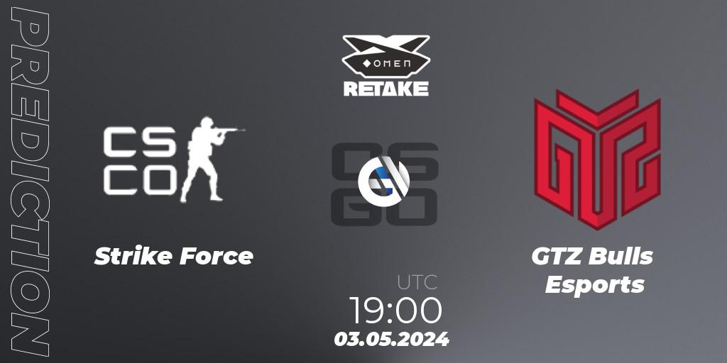 Strike Force contre GTZ Bulls Esports : prédiction de match. 03.05.2024 at 19:00. Counter-Strike (CS2), Circuito Retake Season 8: Take #1