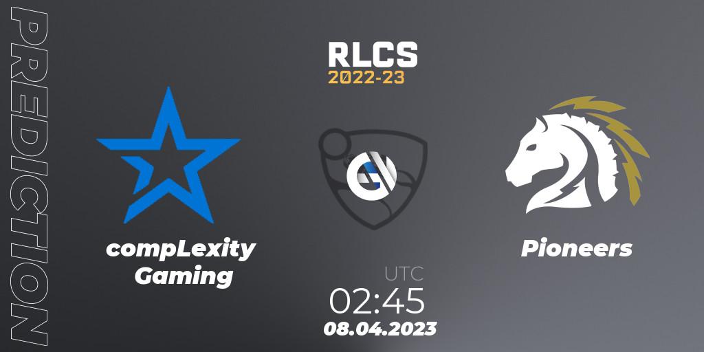 compLexity Gaming contre Pioneers : prédiction de match. 07.04.2023 at 18:00. Rocket League, RLCS 2022-23 - Winter Split Major