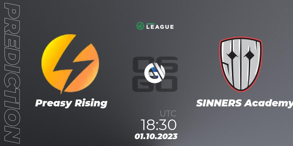 Preasy Rising contre SINNERS Academy : prédiction de match. 01.10.2023 at 18:30. Counter-Strike (CS2), ESEA Season 46: Main Division - Europe
