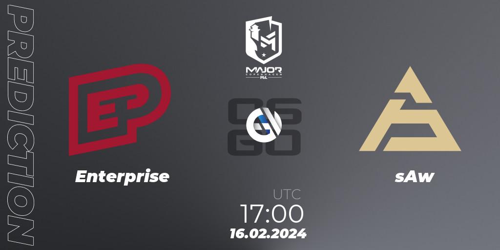 Enterprise contre sAw : prédiction de match. 16.02.2024 at 17:30. Counter-Strike (CS2), PGL CS2 Major Copenhagen 2024 Europe RMR