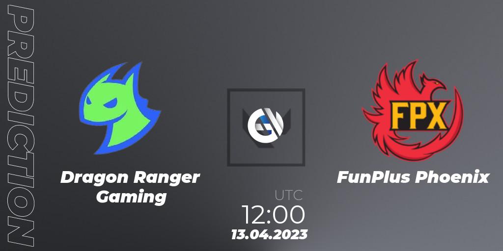 Dragon Ranger Gaming contre FunPlus Phoenix : prédiction de match. 13.04.2023 at 12:00. VALORANT, FGC Valorant Invitational 2023: Act 1