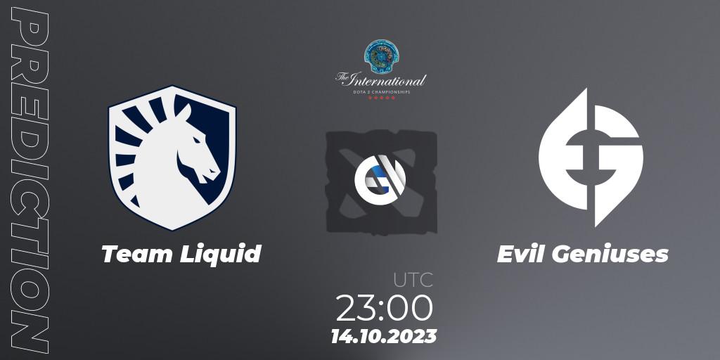 Team Liquid contre Evil Geniuses : prédiction de match. 14.10.23. Dota 2, The International 2023 - Group Stage