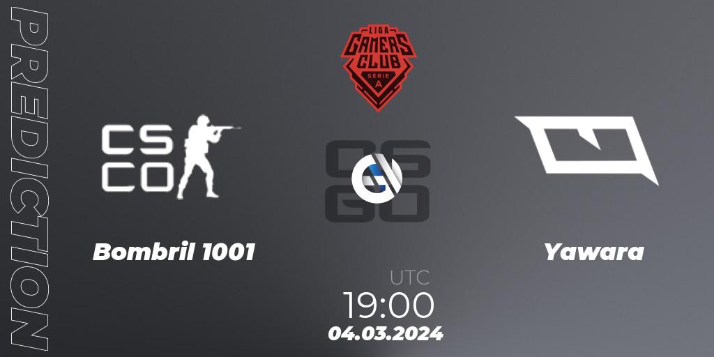 Bombril 1001 contre Yawara : prédiction de match. 04.03.2024 at 19:00. Counter-Strike (CS2), Gamers Club Liga Série A: February 2024