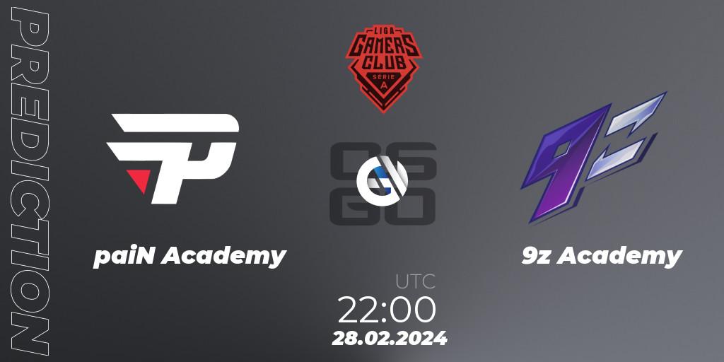 paiN Academy contre 9z Academy : prédiction de match. 28.02.24. CS2 (CS:GO), Gamers Club Liga Série A: February 2024