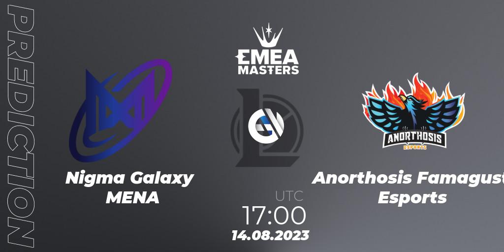 Nigma Galaxy MENA contre Anorthosis Famagusta Esports : prédiction de match. 14.08.2023 at 17:00. LoL, EMEA Masters Summer 2023