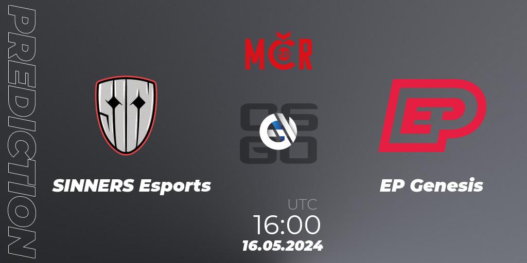 SINNERS Esports contre EP Genesis : prédiction de match. 16.05.2024 at 16:00. Counter-Strike (CS2), Tipsport Cup Spring 2024: Online Stage