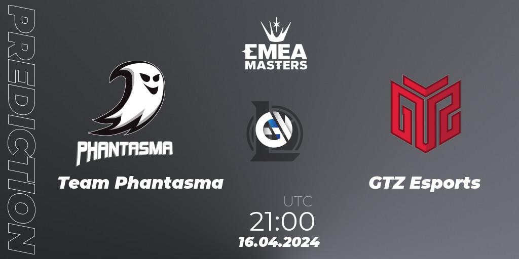 Team Phantasma contre GTZ Esports : prédiction de match. 16.04.2024 at 21:00. LoL, EMEA Masters Spring 2024 - Play-In
