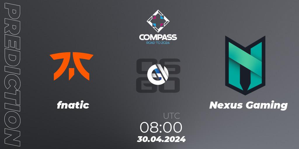 fnatic contre Nexus Gaming : prédiction de match. 30.04.2024 at 08:00. Counter-Strike (CS2), YaLLa Compass Spring 2024